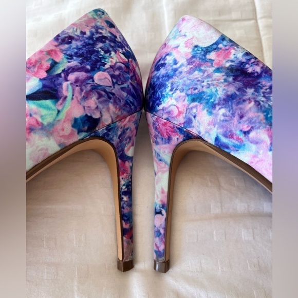 Sears Abstract Floral Print Point Tie Stiletto Angie Heels Size 7.5 - Picture 6 of 16
